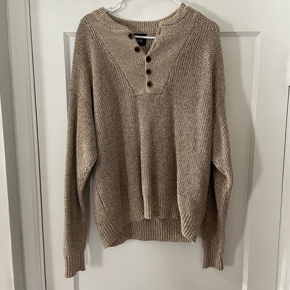 Men’s Redhead Tan Knit Sweater with Button Detailing - Size Medium